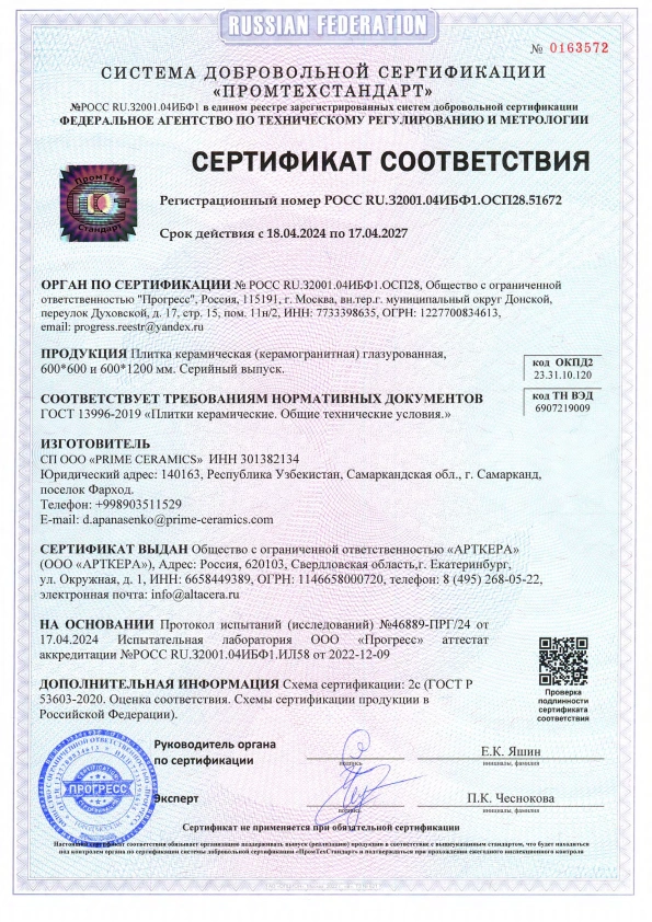 ООО АРТКЕРА Prime Ceramics